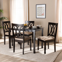 Baxton Studio RH316C-Sand/Dark Brown-5PC Dining Set Reneau Modern and Contemporary Sand Fabric Upholstered Espresso Brown Finished Wood 5-Piece Dining Set